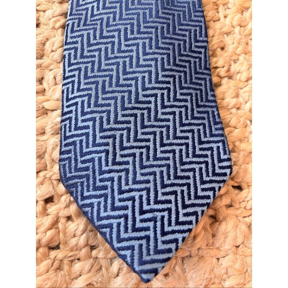 Charvet Paris Blue Geometric Silk Tie | Luxury French Designer Necktie | Chevron - Picture 3 of 7